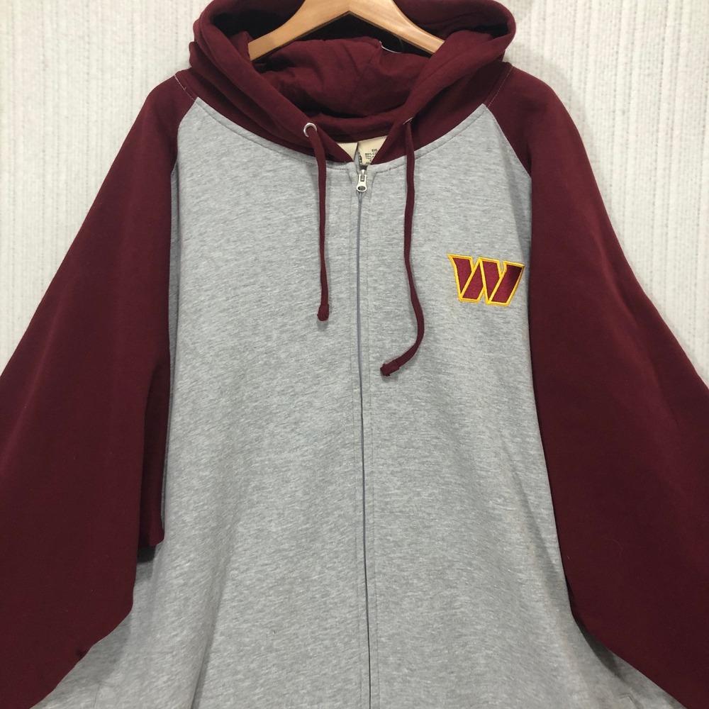 Fanatics Washington Commanders Full Zip Hoodie Mens 6XL Grey Burgundy Raglan NFL